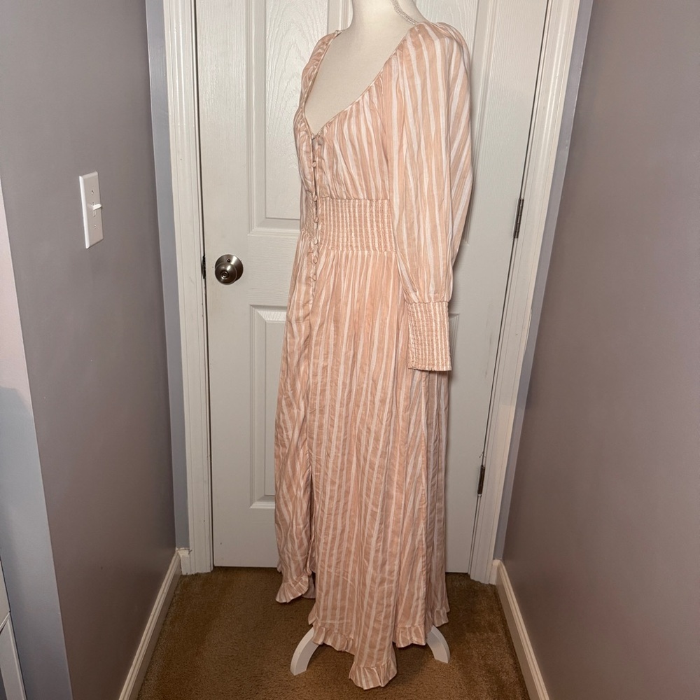 NWT Anthropologie Long-Sleeve Smocked-Waist Stripe Maxi Dress - Picture 3 of 16